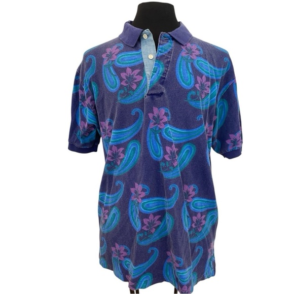 Ralph Lauren Chaps Pullover Short Sleeve Paisley Polo Shirt - Picture 1 of 7
